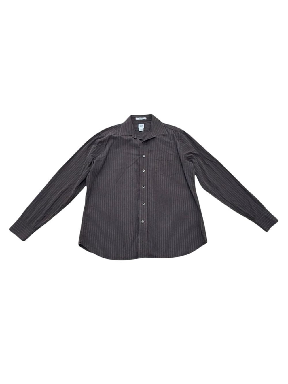Men’s GAP Fitted Grey Pinstripe Dress Shirt Long Sleeve Cotton